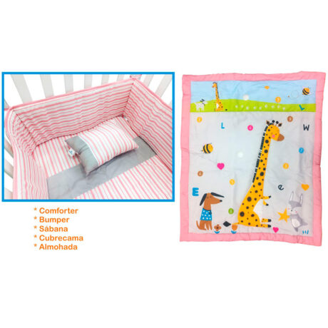 SET DE CUNA ROSADO JIRAFA IMP6997